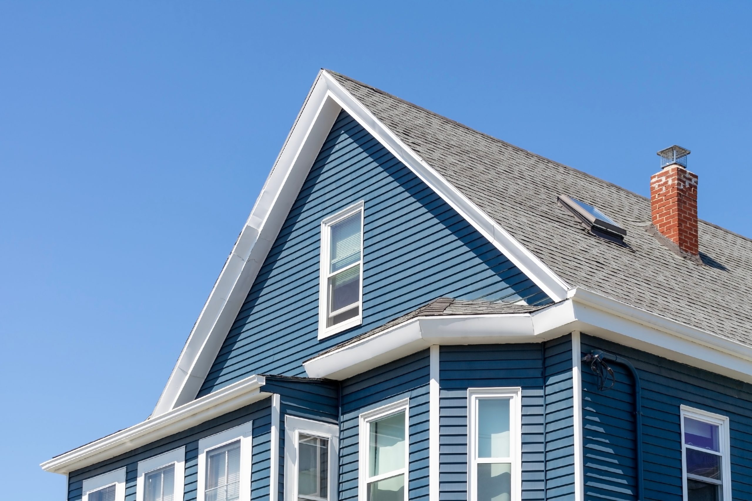 blue sided gable roofed